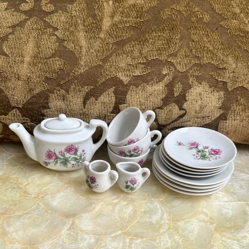 Rose Pattern White miniature vintage Japanese Tea Set